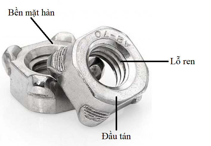  Tán Hàn Vuông Bằng dạng hình trụ, phần đầu có hình vuông, có các ren bên trong.Bề mặt hàn thiết kế sao cho khi hàn vào c