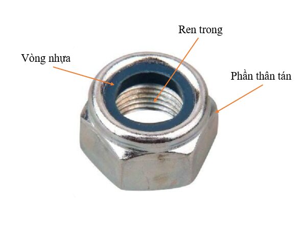 Cấu tạo chung của tán keo hệ inch gồm phần thân tán, ren trong và vòng nhựa