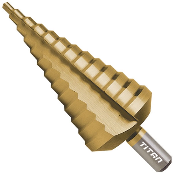Hình ảnh mũi khoan tháp (Step Drill Bit) với các bậc đường kính tăng dần.