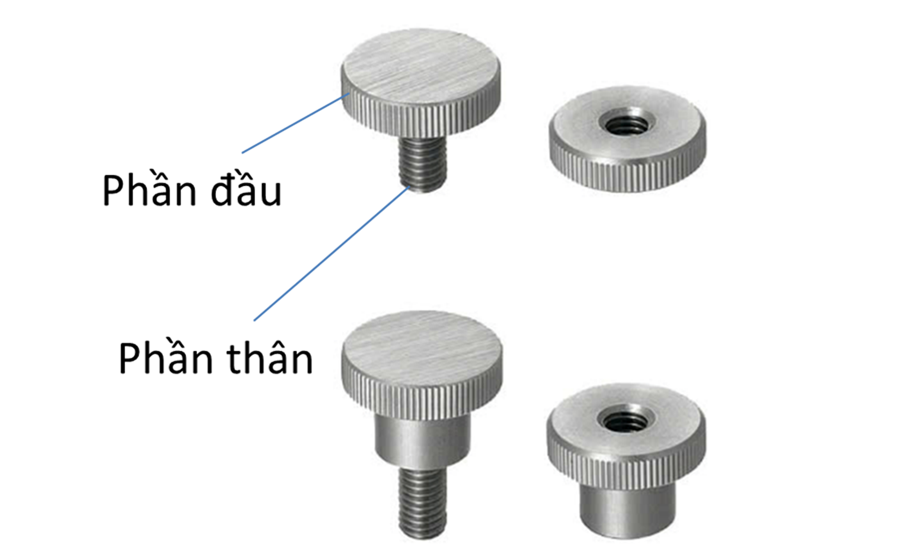 cấu tạo các bộ phận Knurled Knob gồm 2 bộ phận chính là phần đầu và phần thân