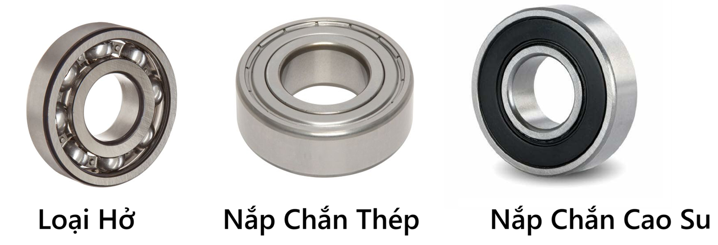 3 loại vòng bi cầu rãnh sâu phổ biến gồm vòng bi cầu không nắp, vòng bi cầu có nắp chắn thép và vòng bi cầu nắp chắn nhựa cao su