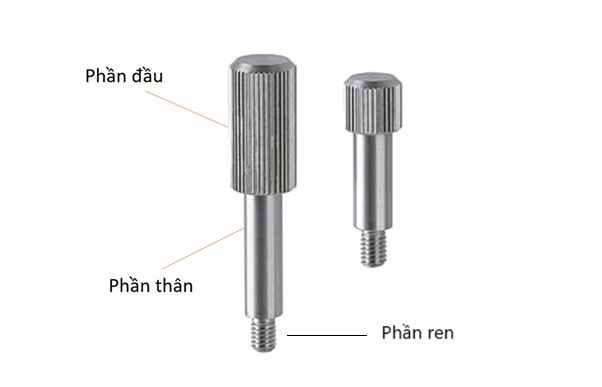 cấu tạo của Long Knurled Head Screw gồm có ê bộ phận chính là phần đầu, phần thân và phần ren.