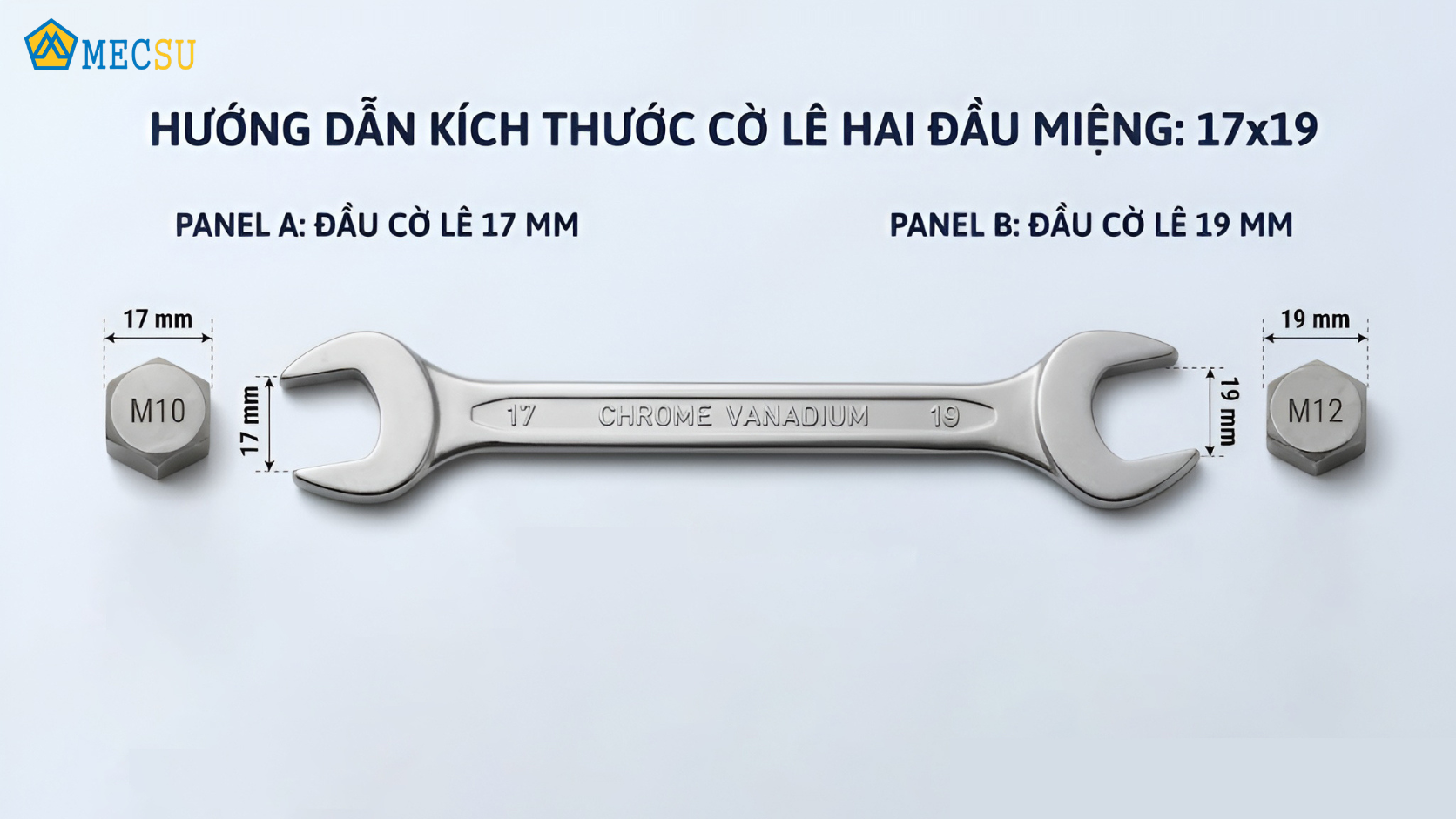 Đo kích thước đầu bu lông để chọn cặp size cờ lê 2 đầu miệng